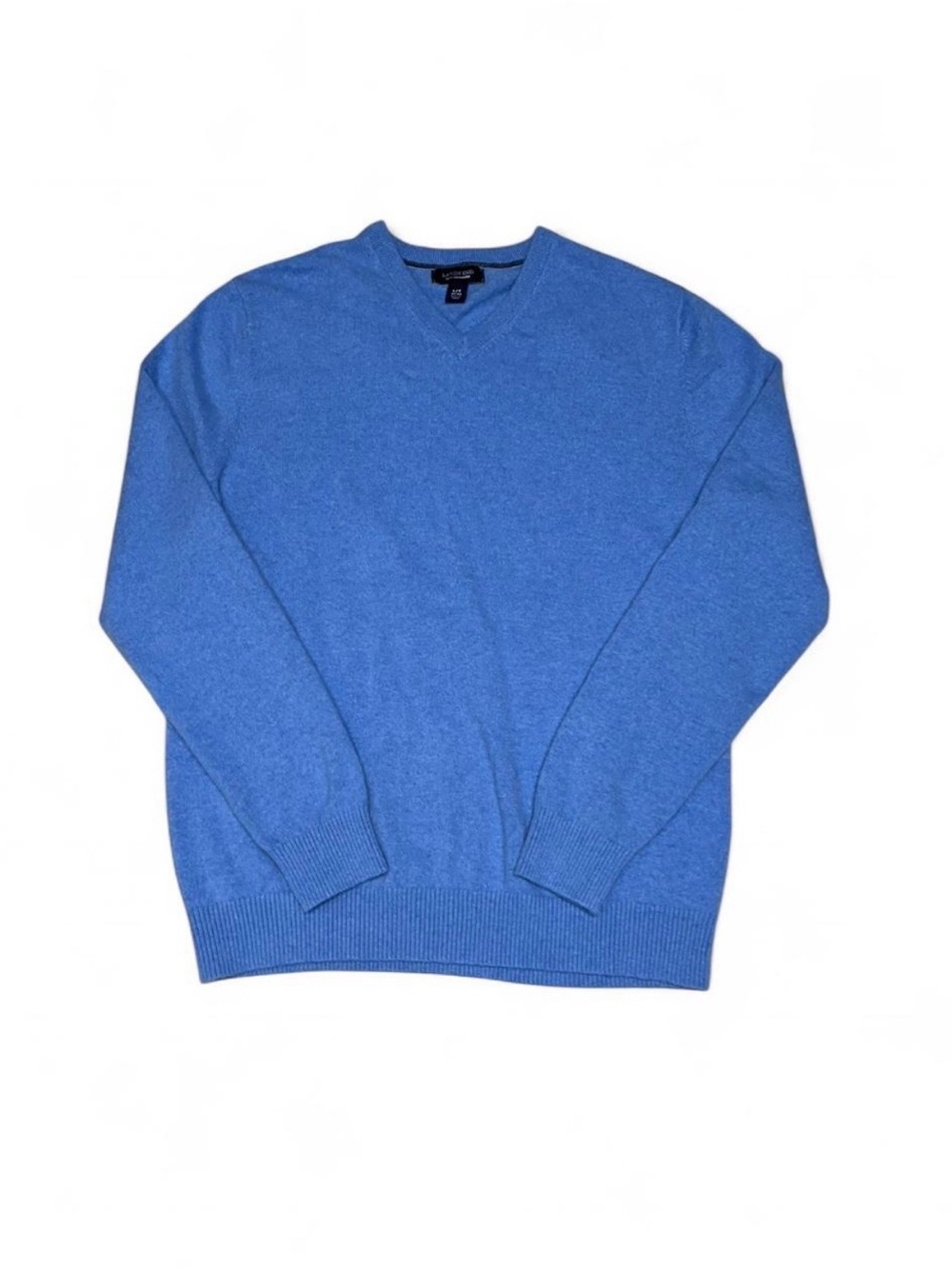 Lands’ End 100% Cashmere Sweater Men’s Large Tall Sky Blue V Neck Pullover